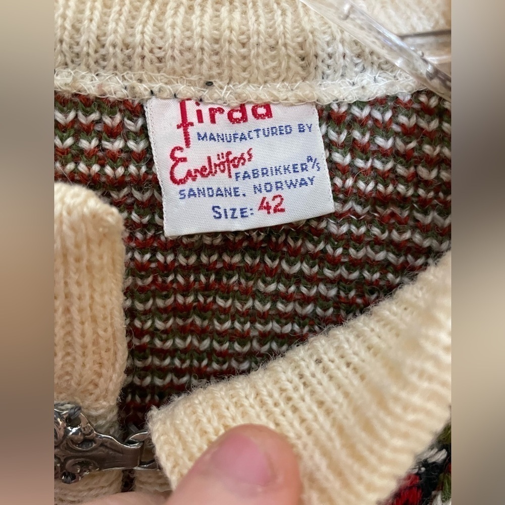 Vintage Firda Nordic Jumper Norway Cardigan Fair Isle Sweater Wool Size 42 - Picture 8 of 9
